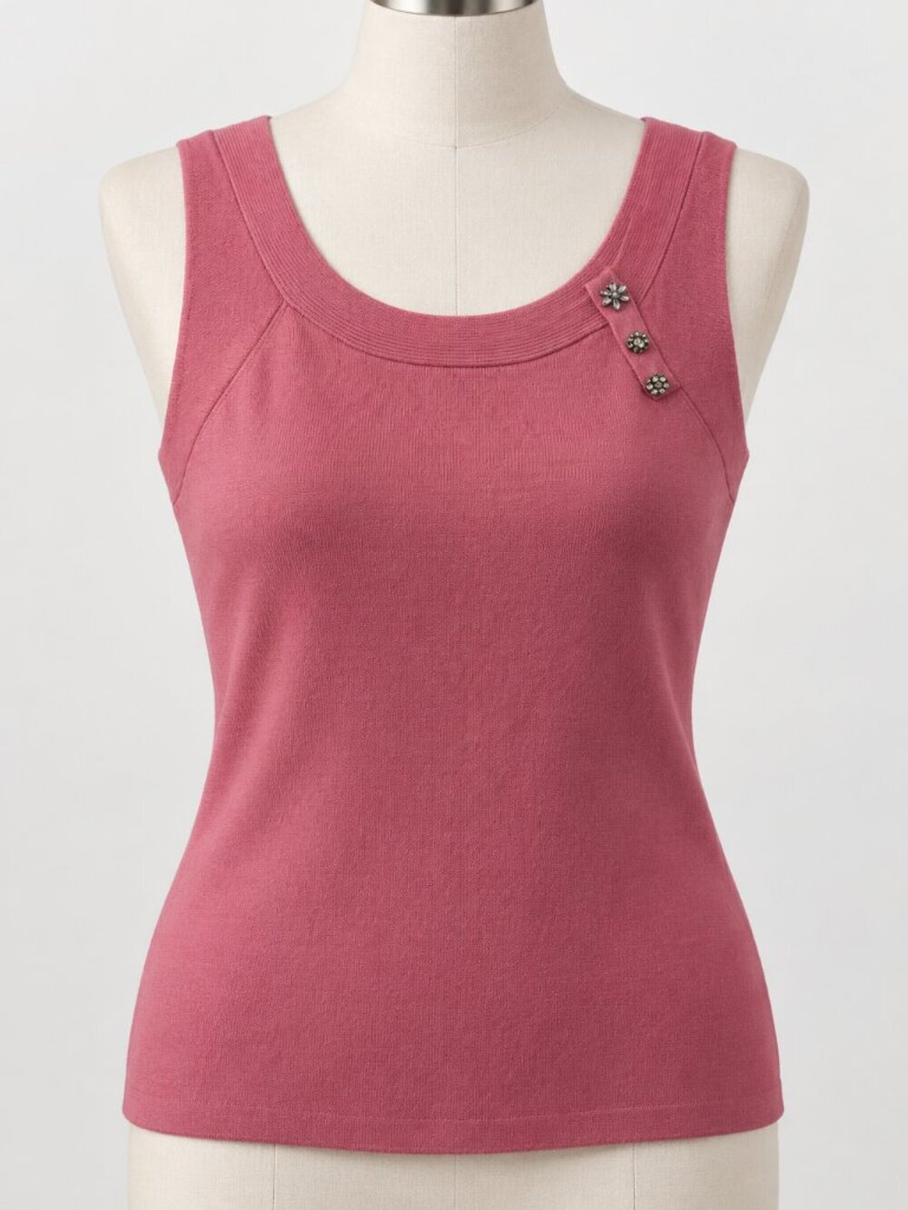 Vintage Fred David Pink Rhinestone Knit Tank Top L Barbiecore Y2K Glam Sleeveles